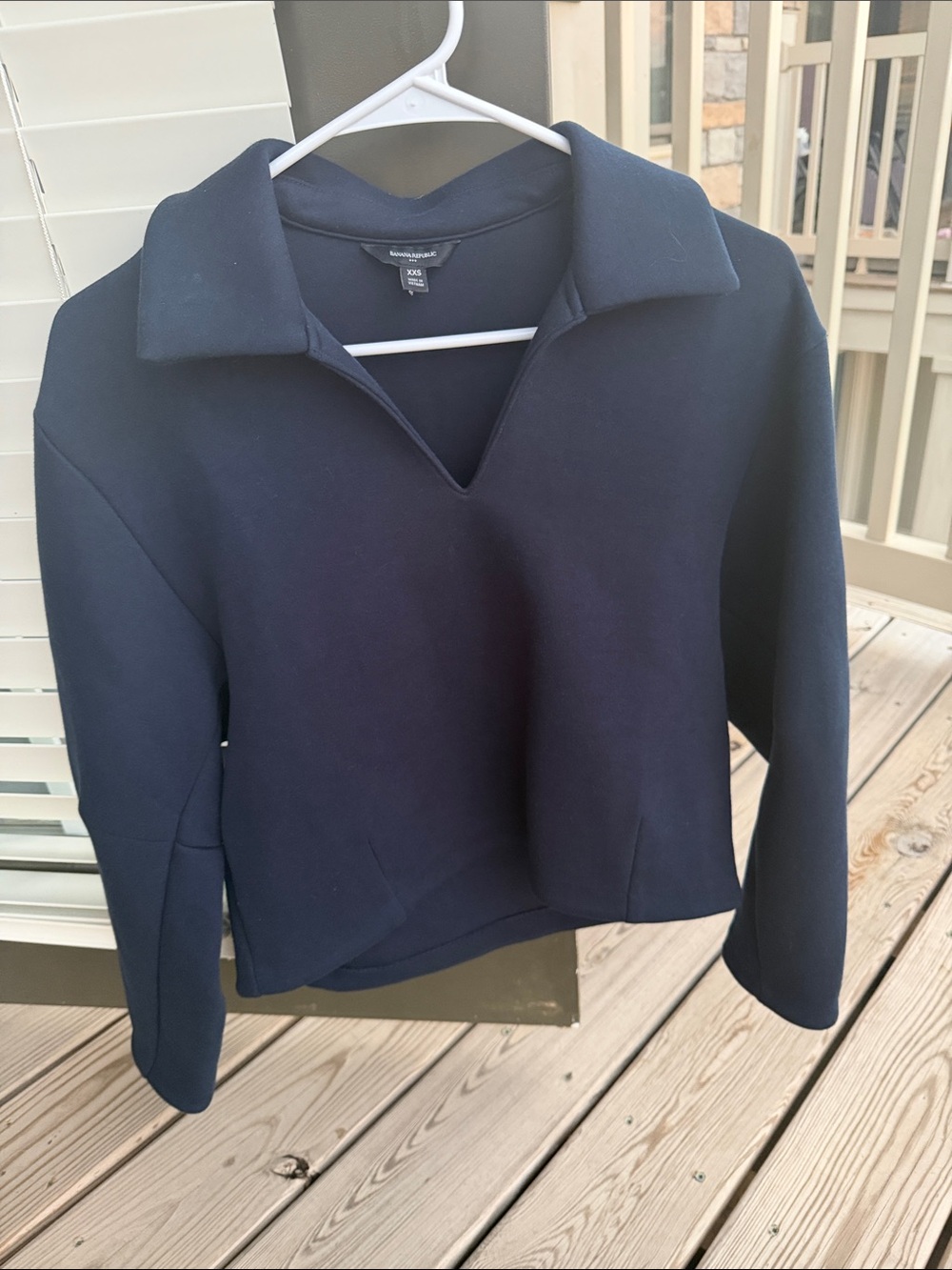 Banana Republic Navy Collared V-Neck Sweatshirt